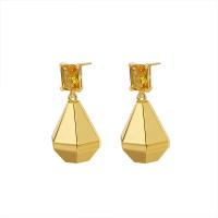 Brass Drop Earring, with Cubic Zirconia, Rhombus, plated, fashion jewelry & for woman 