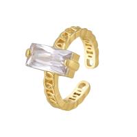 Cubic Zircon Brass Finger Ring, with Cubic Zirconia, Rectangle, plated, fashion jewelry & for woman Inner Approx 17mm 