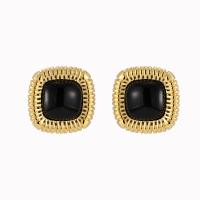 Resin Stud Earring, Brass, with Resin, Square, gold color plated, fashion jewelry & for woman, black 