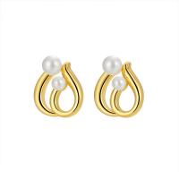 Brass Drop Earring, with Plastic Pearl, plated, fashion jewelry & for woman & hollow 