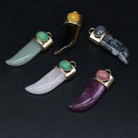 Gemstone Brass Pendants, Natural Stone, with Brass, Knife, gold color plated, DIY 