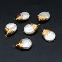 Cultured Freshwater Pearl Brass Pendant, with Brass, gold color plated, DIY & 1/1 loop, white 