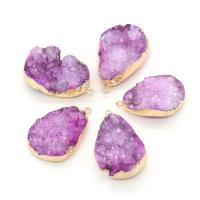 Pendentifs quartz naturel, laiton, avec améthyste, Placage de couleur d'or, DIY, violet Vendu par PC