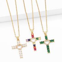 Cubic Zircon Micro Pave Brass Necklace, with 5cm extender chain, Cross, plated, fashion jewelry & micro pave cubic zirconia cm 