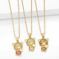 Cubic Zircon Micro Pave Brass Necklace, with 5cm extender chain, Bear, plated, fashion jewelry & micro pave cubic zirconia cm 