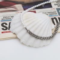 Edelstahl Schmuck Halskette, 304 Edelstahl, mit Kunststoff Perlen, mit Verlängerungskettchen von 5cm, Modeschmuck & für Frau, Länge:ca. 50 cm, verkauft von PC