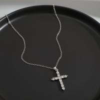 Rhinestone Zinc Alloy Necklace, Cross, plated, fashion jewelry & for woman & with rhinestone 
