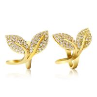 Earring Cuff and Wraps, Brass, Leaf, real gold plated, micro pave cubic zirconia & for woman 