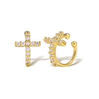 Earring Cuff and Wraps, Brass, Cross, real gold plated, micro pave cubic zirconia & for woman, golden 