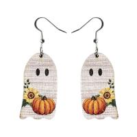 Wood Drop Earring, with Iron, Ghost, printing & for woman, 61mm 