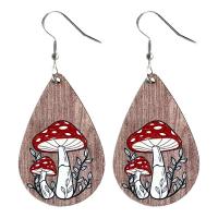 Wood Earring, with Iron, Teardrop, printing & for woman, 68mm 