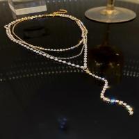 Collar de perlas de plástico, aleación de zinc, con Perlas plásticas, con 5cm extender cadena, chapado en color dorado, Joyería & multicapa & para mujer & con diamantes de imitación, longitud:aproximado 35 cm, aproximado 38 cm, aproximado 41 cm, Vendido por UD