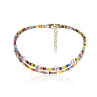 Glass Seed Beads Necklace, Zinc Alloy, with Seedbead, with 10cm extender chain, gold color plated, Double Layer & fashion jewelry & for woman, multi-colored Approx 30 cm 