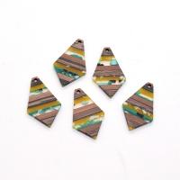 Resin Jewelry Pendant, with Wood, Rhombus, epoxy gel, DIY, mixed colors Approx 