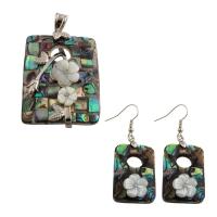 Shell Jewelry Sets, Brass, pendant & earring, with Abalone Shell, 2 pieces & fashion jewelry & for woman, 57*33*8mm,55*21*7mm 