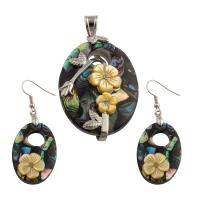 Shell Jewelry Sets, Brass, pendant & earring, with Abalone Shell, 2 pieces & fashion jewelry & for woman, 57*31*10mm,56*21*6mm 