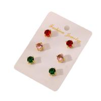 Zircon cubique (CZ) Stud Earring, alliage de zinc, Placage de couleur d'or, trois pièces & pavé de micro zircon & pour femme, doré Vendu par fixé