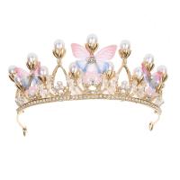 Bridal Tiaras, Zinc Alloy, with Plastic Pearl, gold color plated, fashion jewelry & for children & with rhinestone, golden, Inner Approx 140mm 