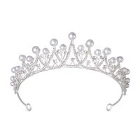 Bridal Tiaras, Zinc Alloy, with Plastic Pearl, silver color plated, fashion jewelry & for children & with rhinestone, silver color, Inner Approx 135mm 