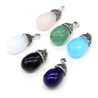 Gemstone Zinc Alloy Pendants, Natural Stone, with Zinc Alloy, Teardrop, silver color plated, DIY & with rhinestone 
