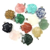 Gemstone Zinc Alloy Pendants, Natural Stone, with Zinc Alloy, Shell, silver color plated, random style & DIY, mixed colors 
