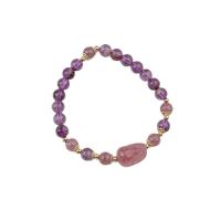 Quartz Bracelets, Purple Phantom Quartz, with Strawberry Quartz & Brass, plated, fashion jewelry, pink cm 