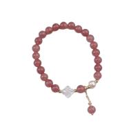Bracelets perles de pierres semi-précieuses, Strawberry Quartz, avec Huître perlière & perle d'eau douce cultivée & laiton, Placage, bijoux de mode, rose cm, Vendu par PC