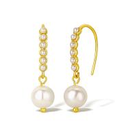 Brass Drop Earring, with Plastic Pearl, real gold plated, for woman 