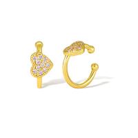 Cubic Zirconia Micro Pave Brass Earring, Heart, real gold plated, micro pave cubic zirconia & for woman, golden 