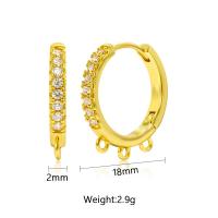 Латунный компонет-кольцо для сережек, Латунь, плакированный настоящим золотом, DIY & инкрустированное микро кубического циркония, Золотой, продается Пара