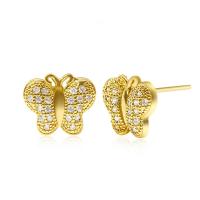 Cubic Zirconia Micro Pave Brass Earring, Butterfly, real gold plated, micro pave cubic zirconia & for woman, golden 