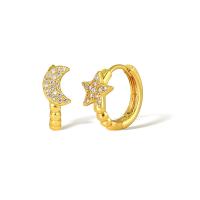 Cubic Zirconia Micro Pave Brass Earring, Moon and Star, plated, micro pave cubic zirconia & for woman, golden 