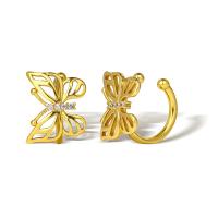 Cubic Zirconia Micro Pave Brass Earring, Butterfly, real gold plated, micro pave cubic zirconia & for woman, golden 