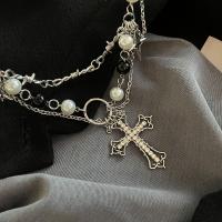 Verre collier de perles en émail, alliage de zinc, avec Des billes de verre, bijoux de mode & styles différents pour le choix & pour femme, Vendu par PC