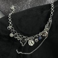 Fashion Choker Necklace, Zinc Alloy, with Glass Beads & PU Leather, fashion jewelry 