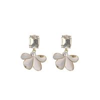Enamel Zinc Alloy Drop Earring, with Plastic Pearl, Flower, gold color plated, micro pave cubic zirconia & for woman 