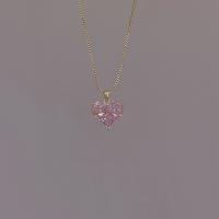 Brass Cubic Zirconia Necklace, Heart, gold color plated, box chain & for woman & with cubic zirconia Approx 15.7 Inch 