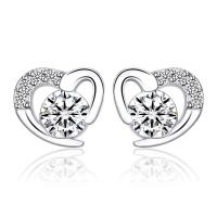 Cubic Zirconia Micro Pave Brass Earring, Heart, platinum plated, micro pave cubic zirconia & for woman & hollow 9mm 