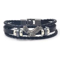 Cowhide Bracelets, with Zinc Alloy, Eagle, plated, multilayer & for man Approx 8.3 Inch 
