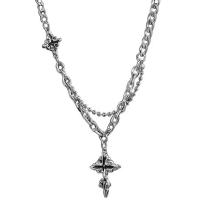 Zinc Alloy Necklace, with Titanium Steel, with 7.6cm extender chain, Cross, silver color plated, Double Layer & fashion jewelry & for woman Approx 45.7 cm 