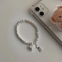 Kunststoff Armband Schmuck, Messing, mit Kunststoff Perlen, Modeschmuck & für Frau, Silberfarbe, Länge:ca. 18 cm, verkauft von PC