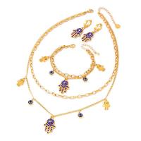 Titanium Steel Jewelry Set, with 1.97inch,1.57inch extender chain, plated & micro pave cubic zirconia & for woman, golden Approx 15.75 Inch, Approx 17.72 Inch, Approx 6.3 Inch 