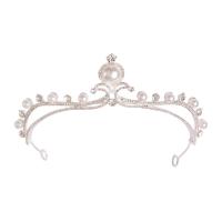Bridal Tiaras, Zinc Alloy, with Plastic Pearl, silver color plated, fashion jewelry & for woman & with rhinestone, silver color, Inner Approx 145mm 
