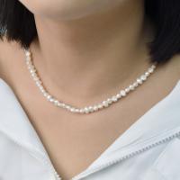 Ожерелье из пресноводных жемчуг на латунной цепочке, Пресноводные жемчуги, с Латунь, Нерегулярные, DIY, белый, 6mm, длина:Приблизительно 45 см, продается Strand