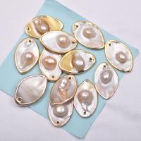 Cultured Freshwater Pearl Brass Pendant, with Shell & Brass, plated, DIY [