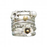 Zinc Alloy Ring Set, with Plastic Pearl, petals, plated & for woman, US Ring 