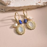 Gemstone Drop Earring, 304 Stainless Steel, with Natural Stone & turquoise & Plastic Pearl, 14K gold plated & for woman 