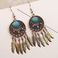 Turquoise Zinc Alloy Earring, with turquoise, plated, folk style & for woman & with rhinestone [