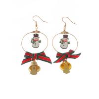 Christmas Earrings, Zinc Alloy, with Cloth, Snowman, gold color plated, Christmas jewelry & for woman 