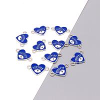 Evil Eye Jewelry Connector, Zinc Alloy, Heart, silver color plated, DIY & enamel & 1/1 loop, blue, Approx 